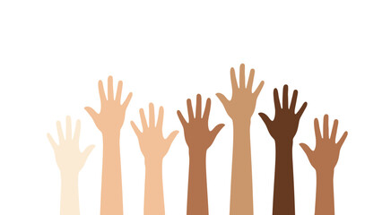 Obraz premium A diverse group of raised hands symbolizing unity, inclusion, and community in a multicultural society