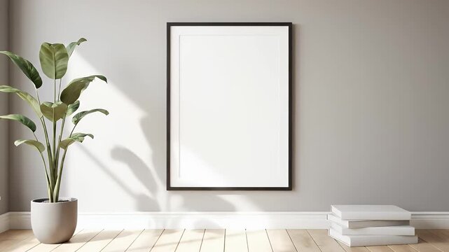 Minimalist Interior Design with Blank Frame and Potted Plant.
