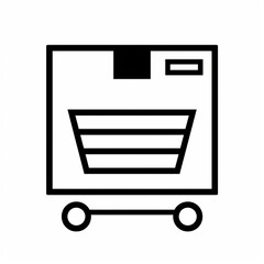 Simple outline icon representing a shopping cart with a box on wheels, symbolizing online shopping and delivery.