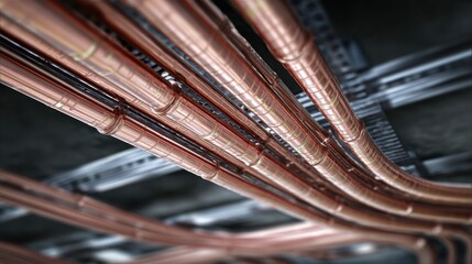 Medium shot capturing structural copper bends used in building frameworks illustrating strength and careful alignment during assembly.