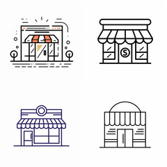 Collection of stylized storefront illustrations representing small businesses and retail