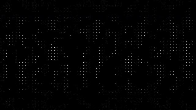 Seamless looping background of abstract white halftone dotted grid motion in a retro flat monochrome style, suitable for infographics, technology, or presentation concept