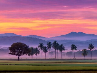 Pastel Sunrise Over Hills