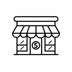 Simple line art illustration of a small, inviting storefront with an awning and windows.