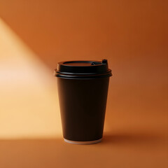 Cup of coffee placed on a table against a black background