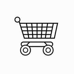 Simple line art illustration of a shopping cart, symbolizing commerce and retail.