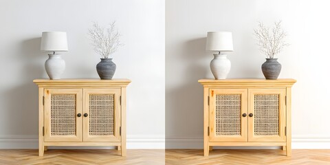 Cabinet with Table Lamp and Vase