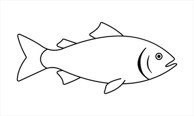 Simple black and white fish outline line art illustration