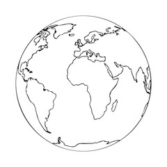 Minimalist black and white outline illustration of planet earth