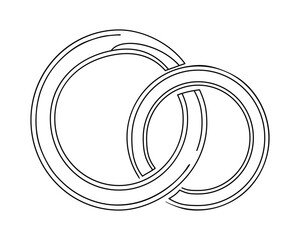 Simple black and white line art drawing of two interlocking rings