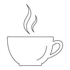 Simple line art drawing of a steaming coffee cup illustration