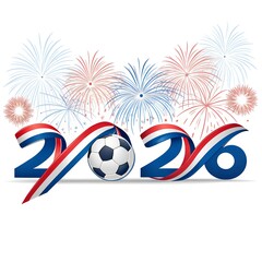 2026 New Year continuous France ribbon numbers. Abstract blue white red flag of Greece