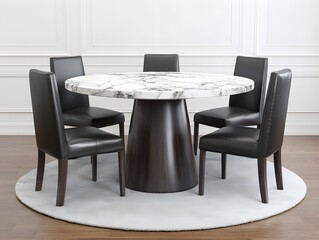 Dining Room with Marble Table and Leather Chairs