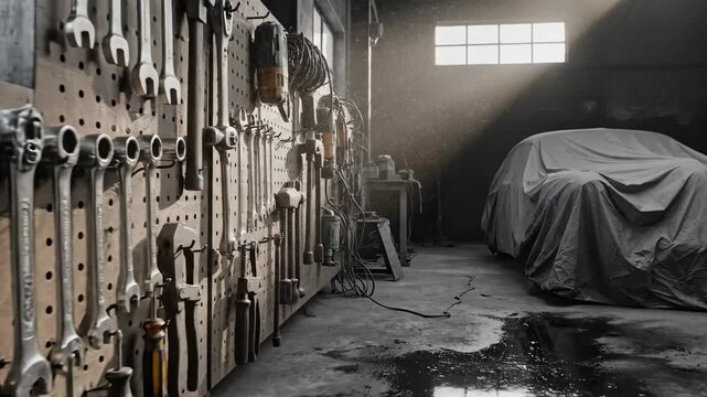 Dim Industrial Vault Room with Valves and Covered Machinery.