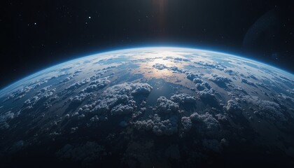 Obraz premium Stunning view of Earth from space with sunlit clouds and atmosphere