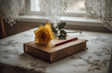 Rose and Book Still Life