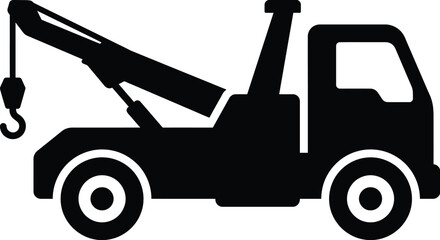 Naklejka premium Tow Truck Silhouette Vector Illustration on White Background – Minimal Black Recovery Vehicle Design for Automotive, Transport, and Emergency Themes