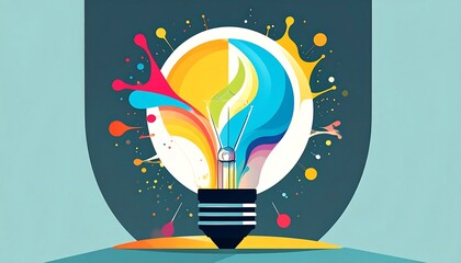 Colorful lightbulb with paint splash effect, a creative graphic design