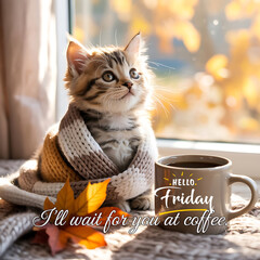 cat with cup of coffee