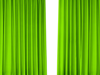 2 green curtains for decoration, background image PNG transparent.