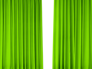 2 green curtains for decoration, background image PNG transparent.