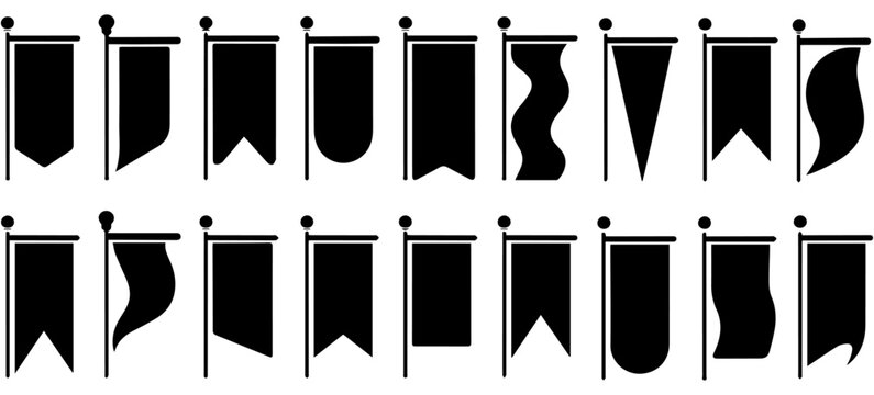 Gonfalon Flag Vector Set Collection, Medieval Hanging Banner and Vertical Heraldic Flag Design for Festival, Ceremony and Historical Branding Isolated on White Background