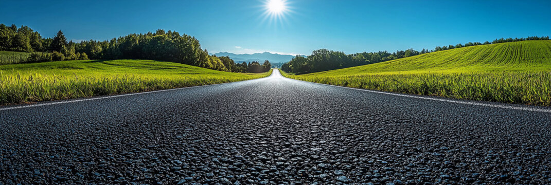 Low-angle view of an empty road stretching to the horizon Generative AI