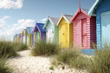Colorful Beach Boxes on Sunny Shore