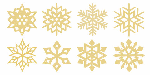 Golden snowflakes a collection of intricately designed winter patterns on white