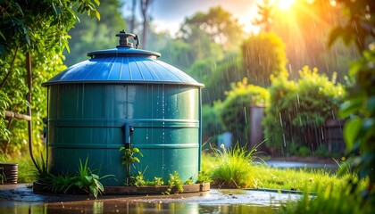Fototapeta premium Water Tank in a Garden Setting.