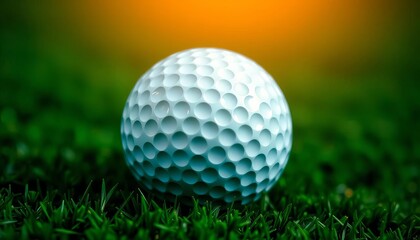 Fototapeta premium Close-up of a dimpled golf ball on a green putting surface, equipment, hole