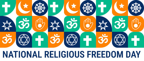 National Religious Freedom Day Geometric shape pattern background, banner, card or poster design template is observed every year during January, to raise awareness about the mission. Vector 