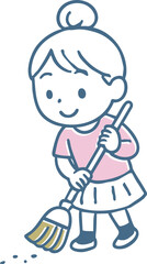 掃き掃除をしている女の子
Girl sweeping the floor