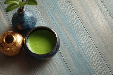 Matcha tea high angle view