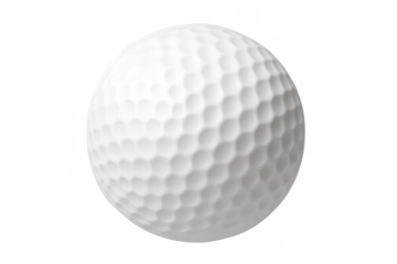 White dimpled golf ball floating, representing sport, success, play, and aiming for goals on a transparent background