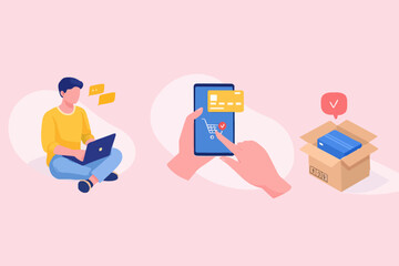 Fototapeta premium Delivery and shopping concept. Can use for web banner, infographics, hero images. Flat isometric modern vector illustration.