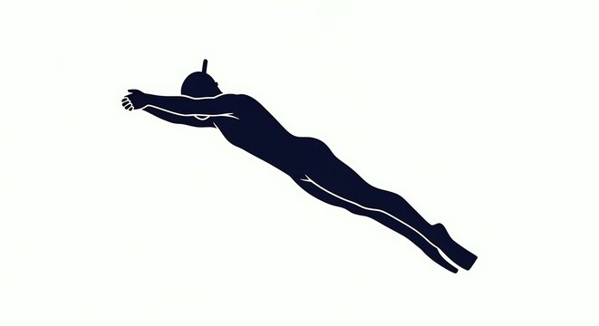 Silhouette of a diver in action, diving into the water.