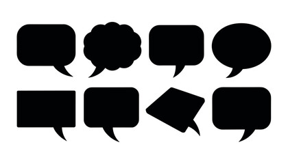 Black speech bubbles in various shapes and sizes on white background chat dialogue bubbles comment boxes
