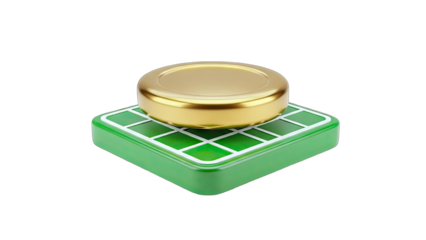 Gold Coin on Green Grid - 3D Render