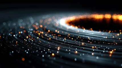 Abstract circular network of glowing light particles and blurred lines, digital design concept