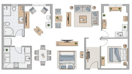 Modern Residential Floor Plan Illustration Featuring Interior Design and Architecture