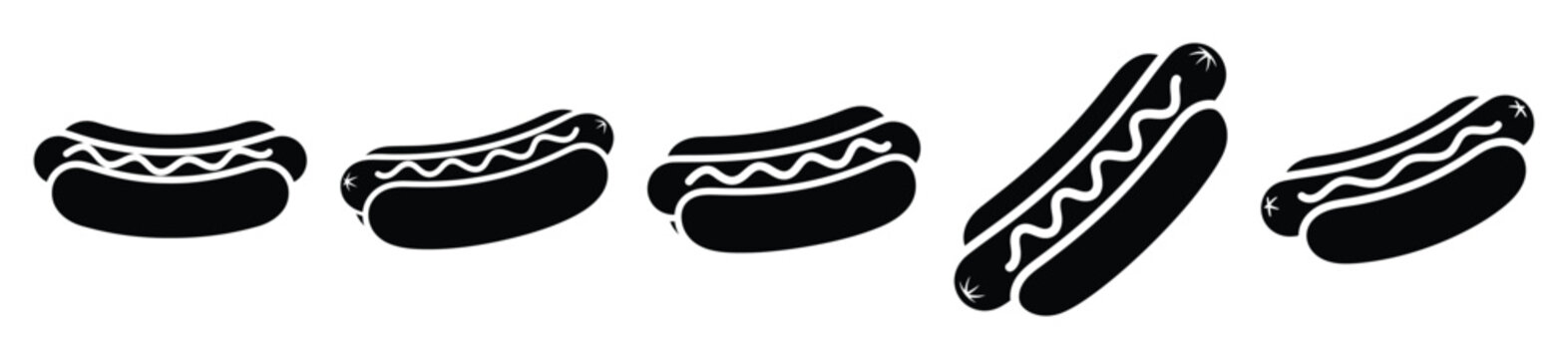 Collection of  hot dog silhouette icon set. cooking vector icons illustration