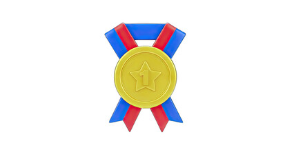 Gold Medal with Ribbon Award on White Background