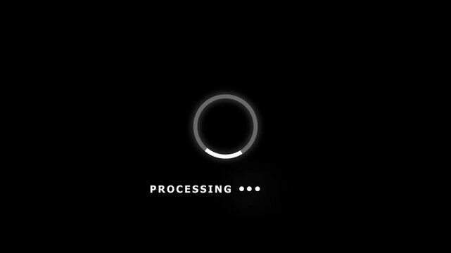 Black background with a circular loading indicator and the word PROCESING processing circle