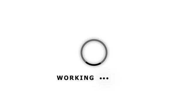 Minimalist loading spinner with the word WORKING and a progress indicator on a white background