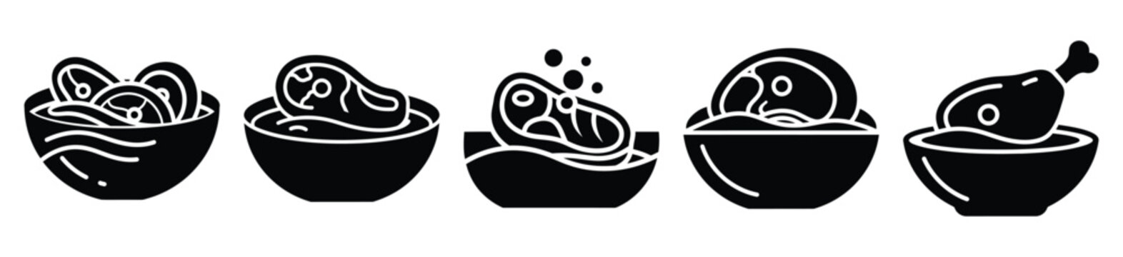 Collection of  meat marinating silhouette icon set. cooking vector icons illustration
