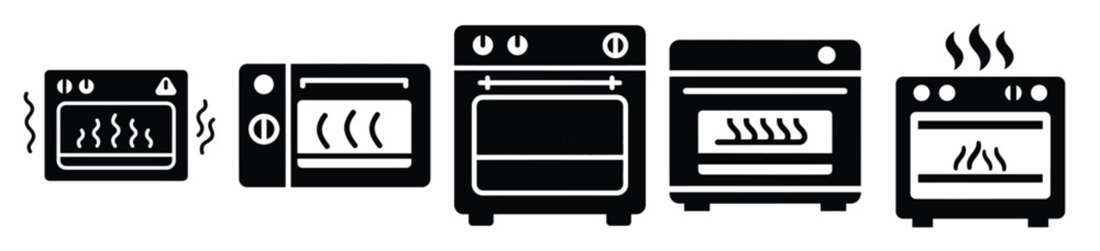 Collection of  preheating oven silhouette icon set. cooking vector icons illustration