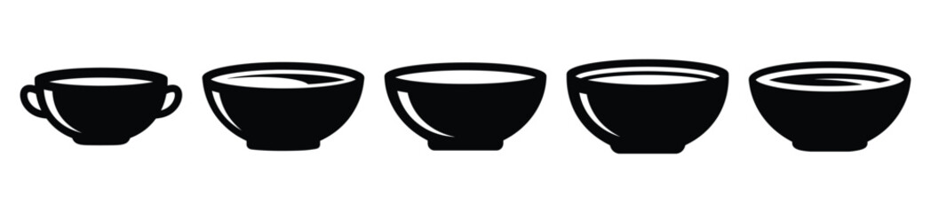 Collection of  soup bowl silhouette icon set. cooking vector icons illustration