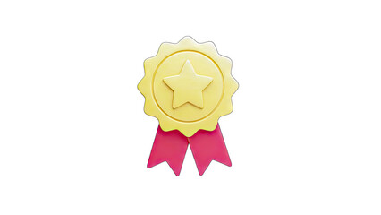 Gold Star Award with Ribbons on White Background