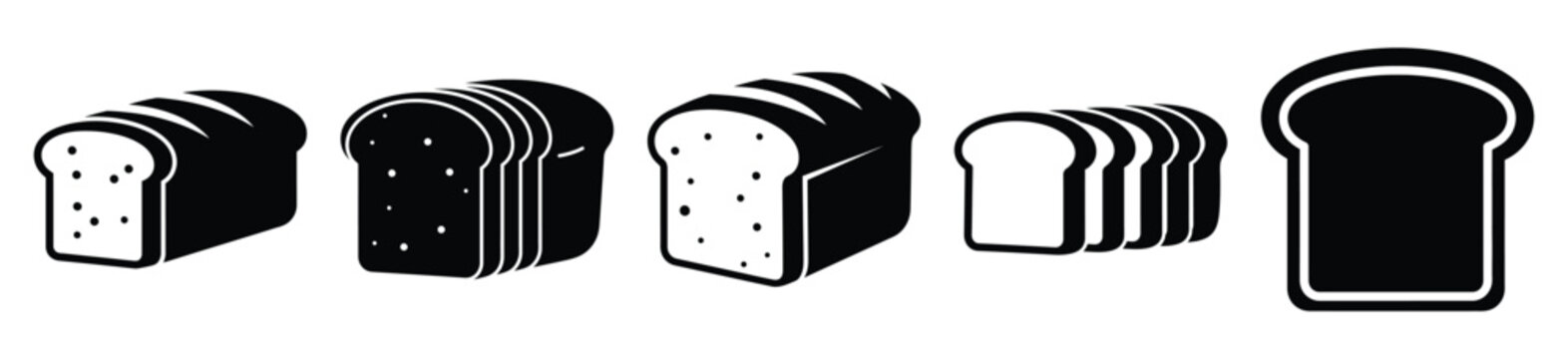 Collection of  sliced bread silhouette icon set. cooking vector icons illustration